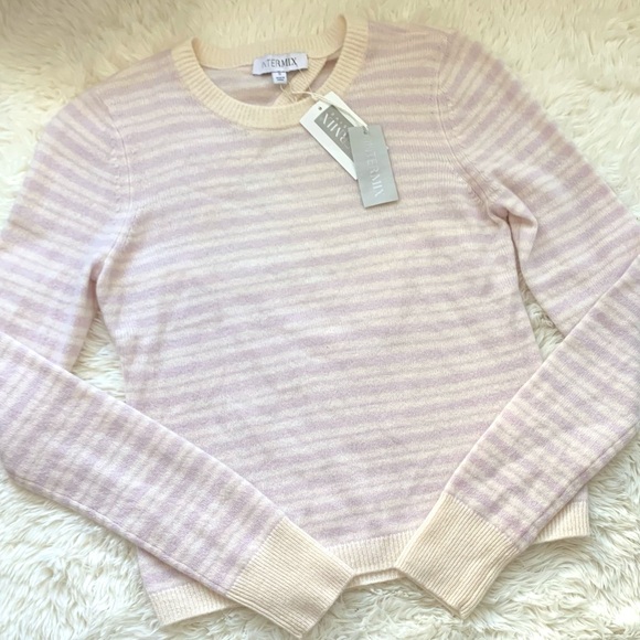 NWT Intermix Noelle Cashmere Striped Crossover Back Sweater - Picture 5 of 15